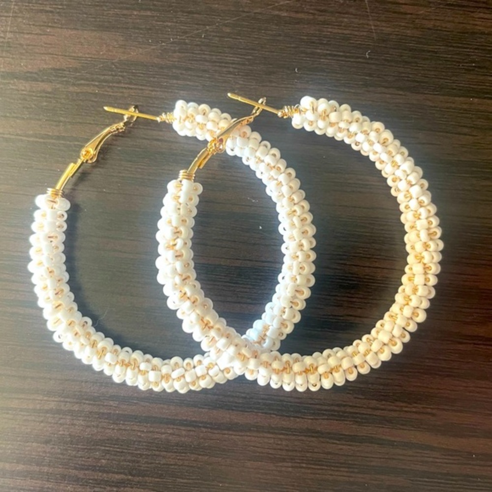 **NEW** White Beaded Hoop Earrings